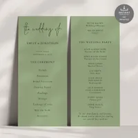 Modern Script Sage Green Wedding Program