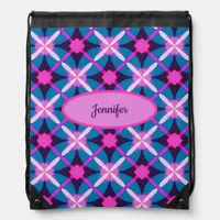 Retro Geometric Pattern in Pink, Purple and Blue  Drawstring Bag