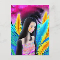 Abstract Beautiful but Sad Asian Girl Colorful AI Postcard