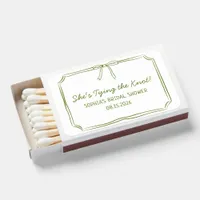 "Tying the Knot" Olive Green Bow Bridal Shower  Matchboxes