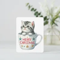 Merry Christmas Cat In A Mug - Christmas Holiday Card