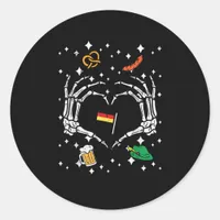 Oktoberfest Skeleton Hand Heart Flag German  Classic Round Sticker