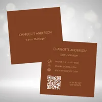 Rust brown elegant minimalist QR code Square Business Card