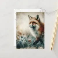 Beautiful Red Fox Watercolor Postcard