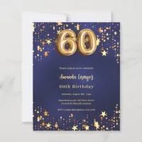 60th birthday navy blue gold stars invitation