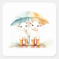 Two Baby Goats on a Rainy Day Square Sticker