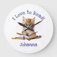 I Love to Read with Cute Kitten Large Clock