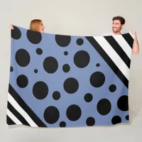 Dark Blue and Black Polka Dots and Stripes Blanket