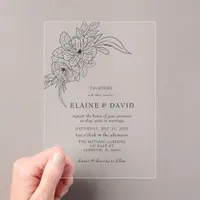 Minimal Elegant Floral Sketch Wedding Acrylic Invitations