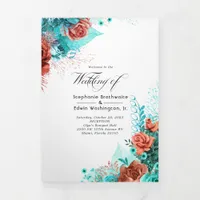 Turquoise and Coral Floral Wedding Program