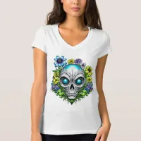 Extraterrestrial Alien Skull and Flowers T-Shirt