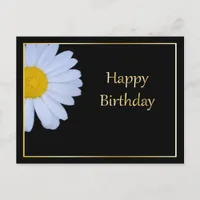 Happy Birthday with White Flower and Black Bkgrd Postcard