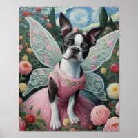 Boston Terrier Fairy in a Flower Garden Poster