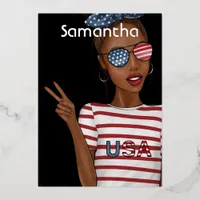 4th of July Independence Day USA Birthday Party Fo Foil Invitation