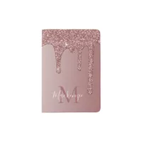 Chic Rose Gold Sparkle Glitter Drips Monogram Passport Holder