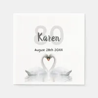 80th birthday white swans black white name napkins