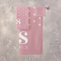 Pink Stars Monogram Bath Towel Set