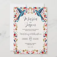 Mexican Otomi Tenangos Colorful Floral Wedding Invitation