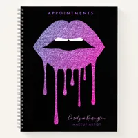 Black Hot Pink Purple Dripping Glitter Lips Makeup Notebook