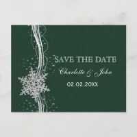 green Silver Snowflakes Winter save the Date Announcement Postcard