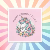 Personalized Pink Unicorn Girl's Birthday Napkins