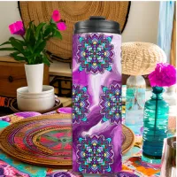 Purple and Black Mystical Colorful Mandala  Thermal Tumbler