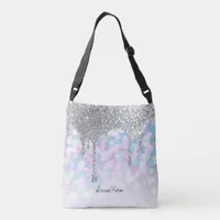 *~* Silver Drip Glitter Pastel Pink Blue  Stars Crossbody Bag