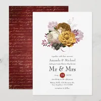 White, Burgundy and Gold Floral Wedding Invitation