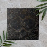 Vintage Black Distressed Whitewashed Marble-Look Ceramic Tile