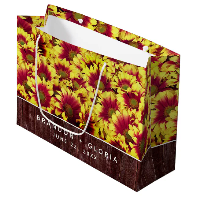 Rustic Autumn Sunflowers on Fence Wedding Large Gift Bag