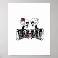 Romantic Skeleton Couple Gothic With Heart Hands Poster