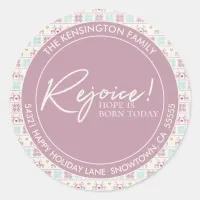 Rejoice Christmas Pastel Typography Address Classic Round Sticker