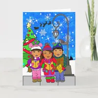 Merry Christmas Hispanic Children Carolers Holiday Card