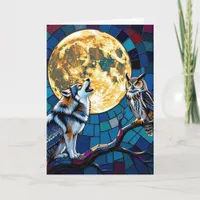  Wolf and Owl Mosaic Art | Happy Birthday Card