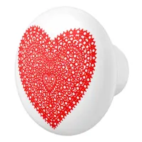 Fancy Red Heart Graphic Design Ceramic Knob