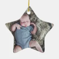 Baby's First Christmas Baby Photo Blue Christmas Ceramic Ornament