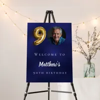 Navy blue gold 90th photo birthday party welcome foam board