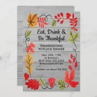 Thanksgiving Potluck Dinner Light Gray Wood Invite