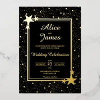 Star Galaxy Frame Elegant Black Gold Foil Wedding Invitation