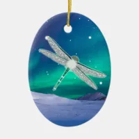 Personalizd Dragonfly Starry Lights Christmas Ceramic Ornament