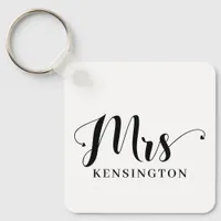 Modern Mrs Newlywed Typography Photo Metal Keychain