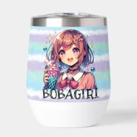 Cute Anime Girl Holding Bubble Tea Thermal Wine Tumbler