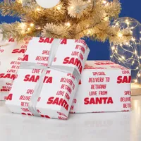 Special Delivery Child Name From Santa Red White Wrapping Paper