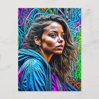 Pretty Graffiti Street Art Colorful Woman Blank Postcard