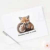 Cute Hedgehog & Fox Kit Cuddling Best Friends Square Sticker