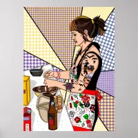 Retro Pop Art Tattooed Lady Baking Poster