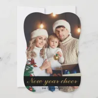 New year cheer fun gold one photo card