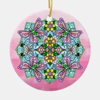 Pink Butterflies Mandala Christmas    Ceramic Ornament