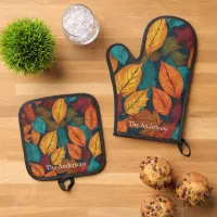 Leaf Pattern Fall Colors Rustic Autumn Leaves Oven Mitt & Pot Holder Set