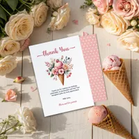 Ice Cream Floral Berry Cool Girl Birthday Party  Thank You Card